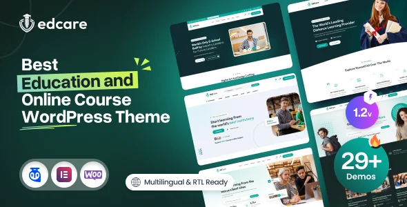 EdCare - Education & Online Course WordPress Theme WordPress theme homepage layout for a academy education website