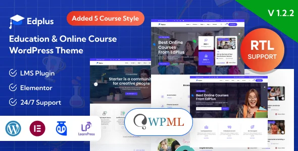 Edplus - Education & Online Course WordPress Theme + RTL WordPress theme homepage layout for a academy education website