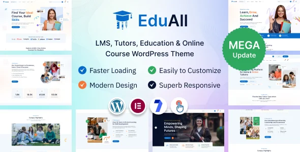 EduAll - Education LMS Tutors & Online Course WordPress Theme Multipurpose WordPress theme homepage layout for a academy education website