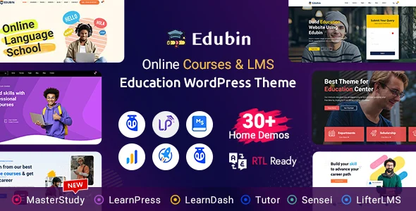 Edubin - Education WordPress Theme WordPress theme homepage layout for a course education website