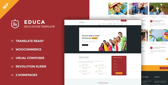 Educa - Education, Courses and Events WordPress Theme WordPress theme homepage layout for a classes education website