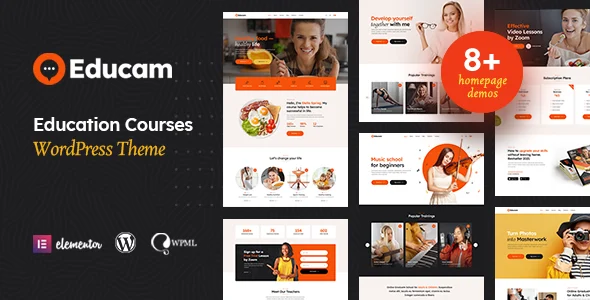 Educam - Education Online Courses WordPress Theme WordPress theme homepage layout for a education education website
