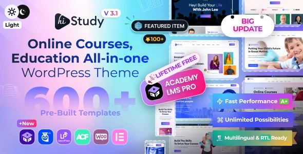 Education WordPress Theme | HiStudy WordPress theme homepage layout for a academy education website