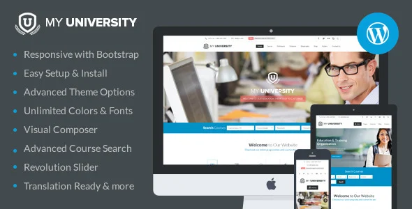 Education WordPress Theme | My University WordPress theme homepage layout for a business education website