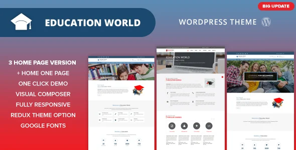 Education World WordPress Theme WordPress theme homepage layout for a academic education website