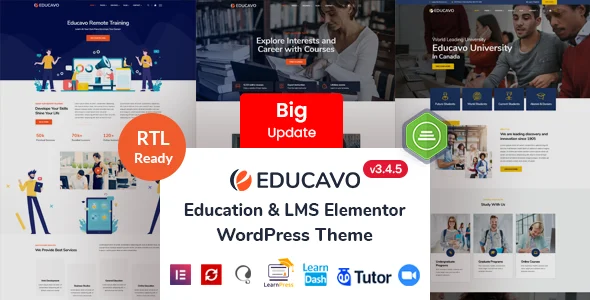 Educavo - Education WordPress Theme WordPress theme homepage layout for a courses education website