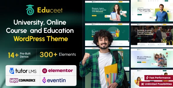 Educeet - Education & Online Course WordPress Theme WordPress theme homepage layout for a academy education website