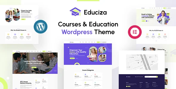 Educiza | Courses & Education WordPress Theme WordPress theme homepage layout for a classes education website