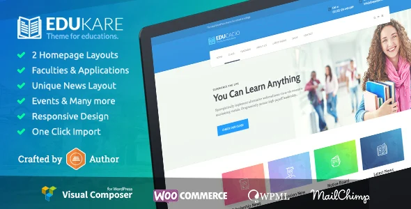 Edukare - Education WordPress Theme for University, School and Academics WordPress theme homepage layout for a academy education website