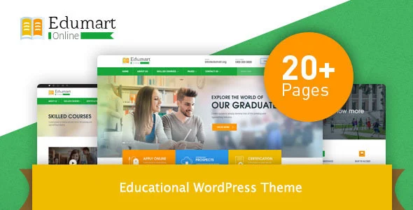 Edumart – Education WordPress Theme WordPress theme homepage layout for a academic education website