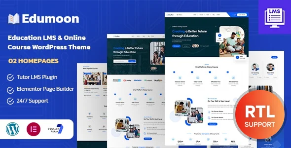 Edumoon - Education & Online Course LMS WordPress Theme + RTL WordPress theme homepage layout for a college education website