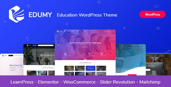 Edumy - LMS Online Education Course WordPress Theme WordPress theme homepage layout for a academic education website