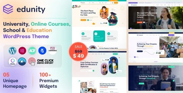 Edunity – University, Online Courses, School & Education WordPress Theme WordPress theme homepage layout for a education education website
