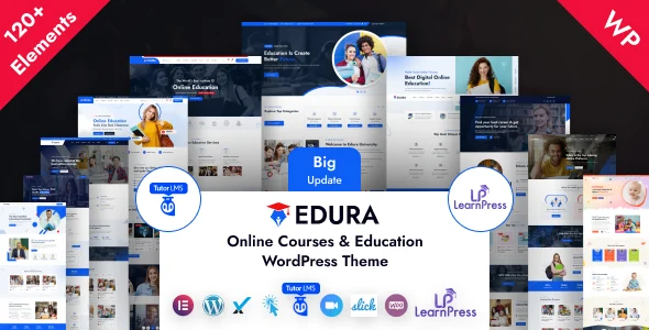Edura – Online Courses & Education WordPress Theme WordPress theme homepage layout for a classes education website