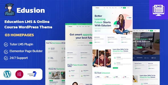 Edusion - Education LMS WordPress Theme WordPress theme homepage layout for a college education website