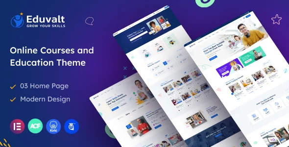 Eduvalt - Online Courses & Education WordPress Theme + RTL WordPress theme homepage layout for a academy education website