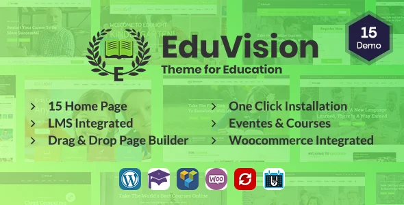 Eduvision - Online Course Multipurpose Education WordPress Theme WordPress theme homepage layout for a academic education website