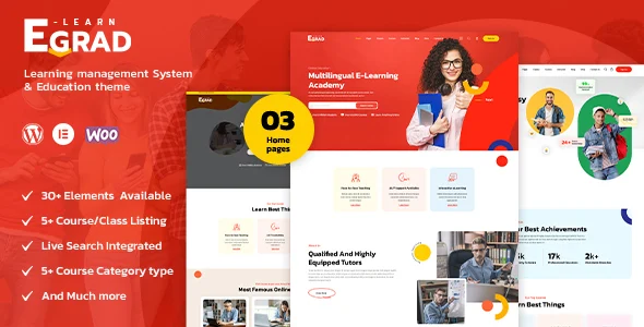 Egrad - LMS Education WordPress Theme WordPress theme homepage layout for a academy education website