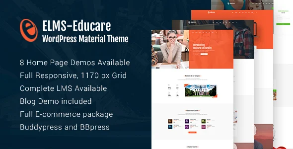 Elms - Educational Material WordPress Theme WordPress theme homepage layout for a academic education website