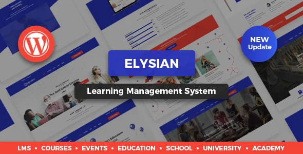 Elysian - WordPress School Theme + LMS WordPress theme homepage layout for a academy education website