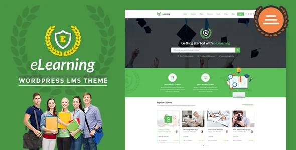 Epsilon - eLearning LMS WordPress Theme WordPress theme homepage layout for a course education website