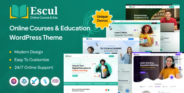 Escul-Online Courses & Education WordPress Theme WordPress theme homepage layout for a classes education website