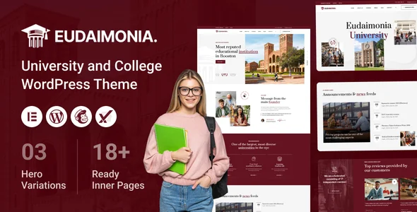 Eudaimonia - University and College WordPress Theme WordPress theme homepage layout for a academy education website
