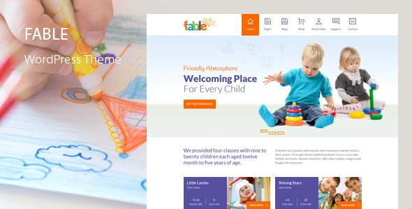 Fable - Children Kindergarten WordPress Theme WordPress theme homepage layout for a child education website