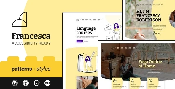 Francesca - Accessible Tutor WordPress Theme WordPress theme homepage layout for a Accessibility Ready education website