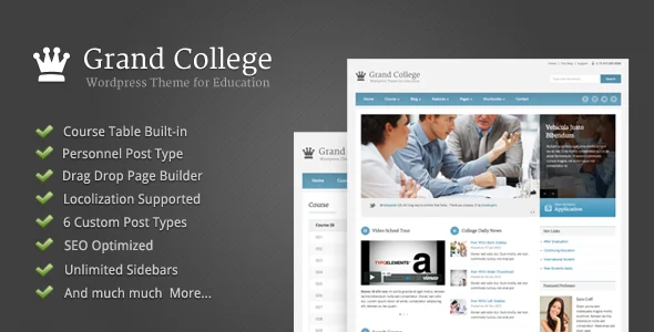 Grand College - Wordpress Theme For Education WordPress theme homepage layout for a blog education website