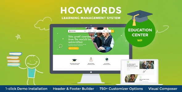 Hogwords | School, University Education WordPress Theme WordPress theme homepage layout for a classes education website