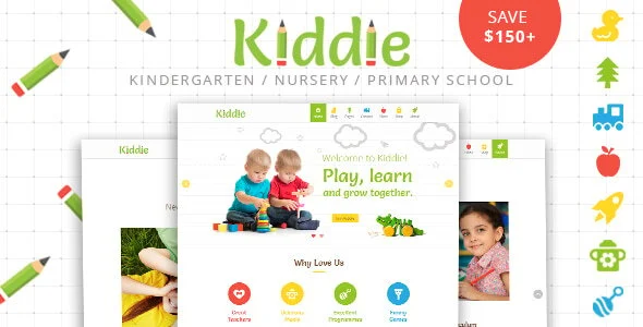 Kiddie - Kindergarten WordPress Theme WordPress theme homepage layout for a art school education website