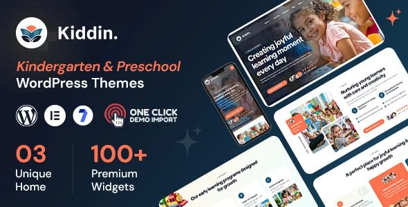 Kiddin - Kindergarten & Preschool WordPress Theme WordPress theme homepage layout for a children education education website