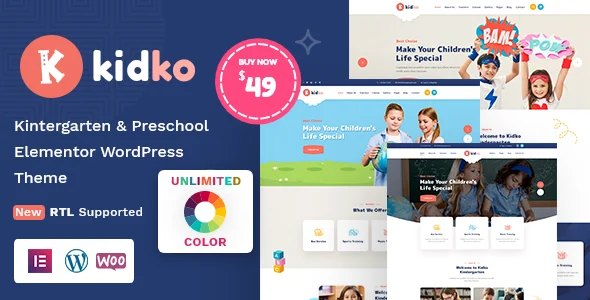 Kidko - Kindergarten & Baby Care WordPress Theme + RTL WordPress theme homepage layout for a baby care education website