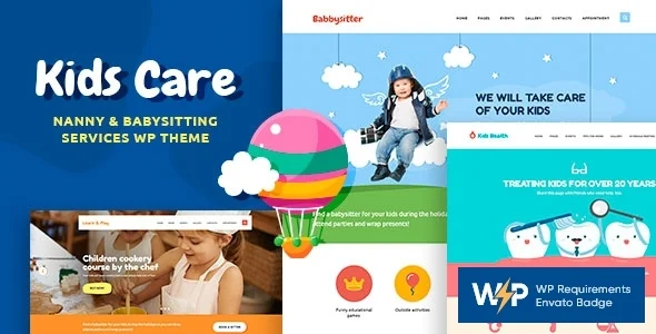 Kids Care | Children & Child Care WordPress Theme WordPress theme homepage layout for a babysitter education website
