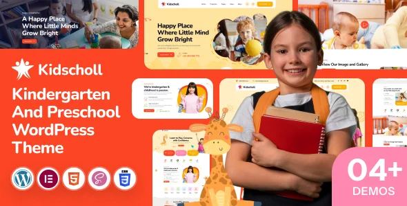 Kidscholl – Kindergarten & Preschool WordPress Theme WordPress theme homepage layout for a art school education website