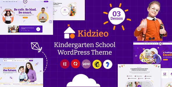 Kidzieo - Kindergarten School WordPress Theme WordPress theme homepage layout for a baby education website