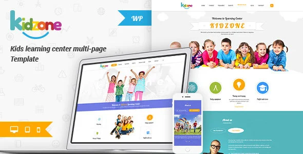 Kidzone - Children Kindergarten Wordpress Theme WordPress theme homepage layout for a baby education website