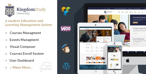 Kingdom Study - WP Learning Management System WordPress Theme WordPress theme homepage layout for a classes education website