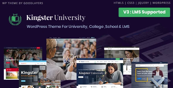 Kingster - Education, School WordPress WordPress theme homepage layout for a academy education website