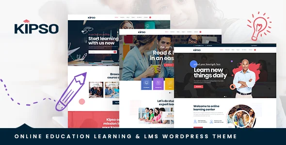 Kipso - Education LMS WordPress Theme WordPress theme homepage layout for a academic education website