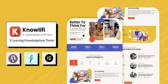 Knowlifi - E-Learning & AI Knowledgebase Theme WordPress theme homepage layout for a ai learning education website