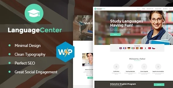 Language Center - Online Courses & Education WordPress Theme WordPress theme homepage layout for a classes education website