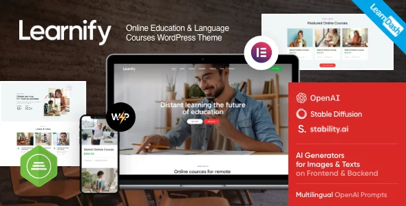 Learnify - Online Courses Education WordPress Theme WordPress theme homepage layout for a classes education website