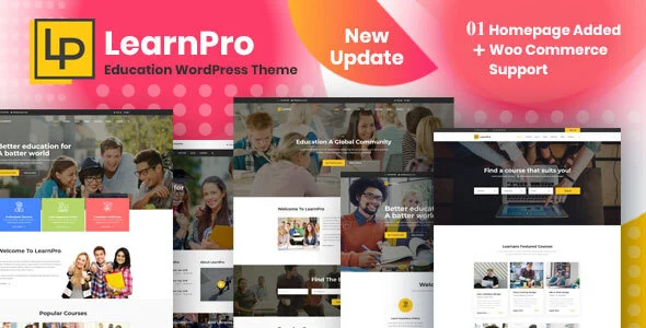 LearnPro - Online Course Education WordPress Theme WordPress theme homepage layout for a academic education website