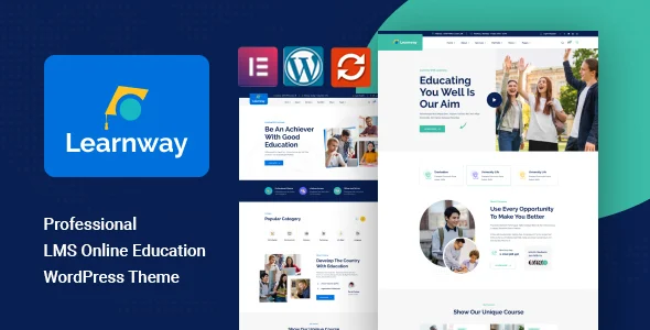 Learnway - Professional LMS Online Education Course WordPress Theme WordPress theme homepage layout for a academic education website