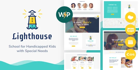 Lighthouse | School for Kids with Disabilities & Special Needs WordPress Theme WordPress theme homepage layout for a children education website