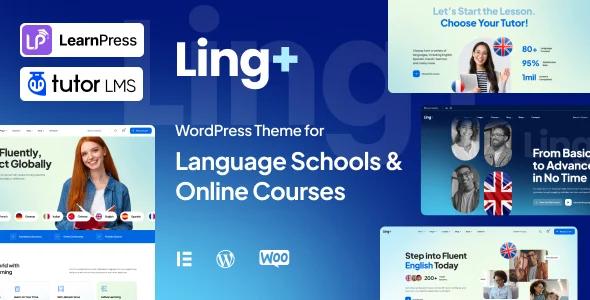 LingPlus - Language School & Online Courses WordPress Theme WordPress theme homepage layout for a classes education website