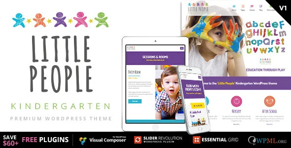 Little People | Kindergarten WordPress Theme for PreScool WordPress theme homepage layout for a child care education website