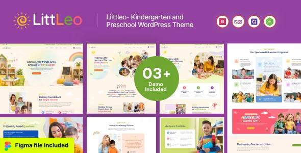 Littleo - Kindergarten & Preschool WordPress Theme WordPress theme homepage layout for a academy education website
